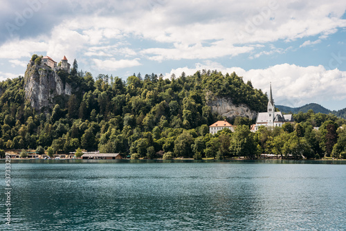 Bled Castle is a medieval castle located at the top a cliff, above the city of Bled in Slovenia © xan844