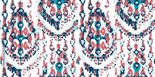 Ethnic Vector Pattern. Bohemian Peacock Print. Fashion Retro Art. Abstract Modern Batik. Geometric Ikat Seamless Design. Vintage Ornament. Rhombus Watercolor Background. 