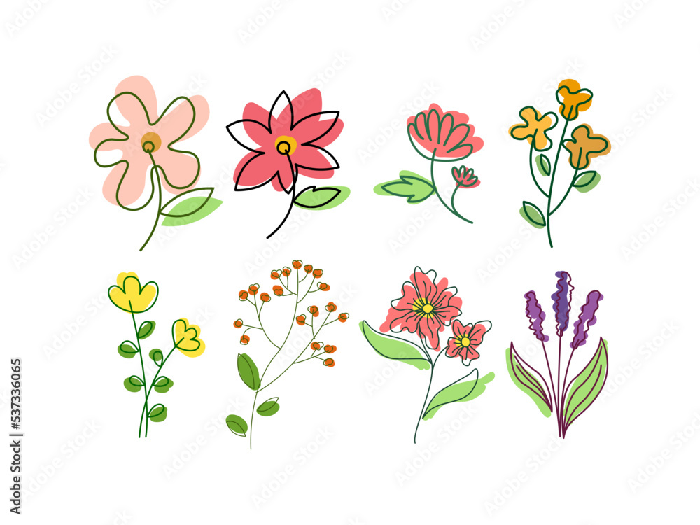 Aesthetic flower shape, design element set vector Aesthetic flower shape, design element set vector