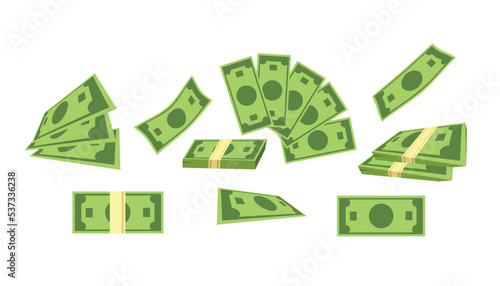Bundles of banknotes. Storing money in a bank. Contribution, wealth, accumulation and inheritance. Flat vector cartoon illustration. Earned money. Business investments.