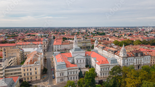 Aerial photography of the city hall in Arad, Romania. Photography was shot from a drone at a higher altitude from the back of the administrative palace. © Ioan