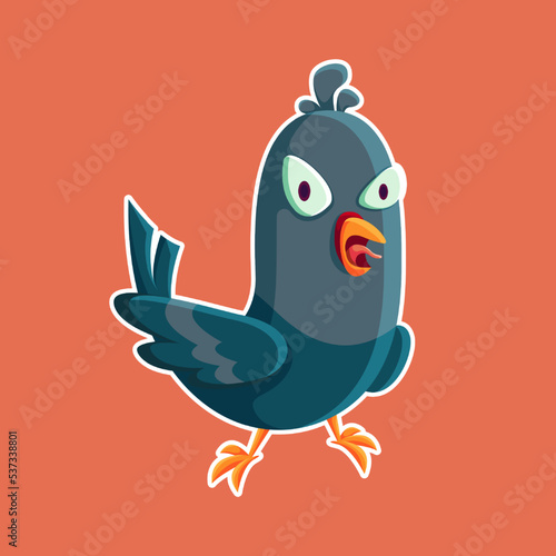 cartoon pigeon character. Cute Angry pigeon isolated vector illustration