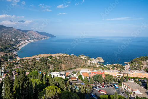 Aerial wide angle view of Taormina and its beautiful coastline © Alessio