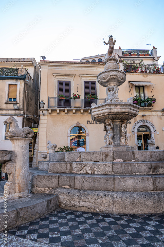Beautiful ancient fountain in Taormina
