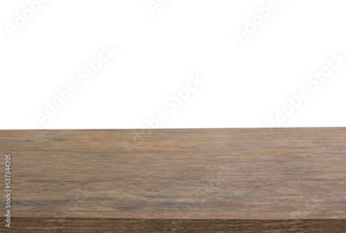 Empty dark wood table top isolated on white background with clipping path. can be used for display or montage or mock up your products.