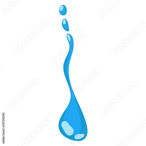 Cartoon blue dripping water drop and liquid icon. Shape water is splashing, flowing and water droplet. Clean and fresh aqua and wet bubble. Flowing dew vector illustration