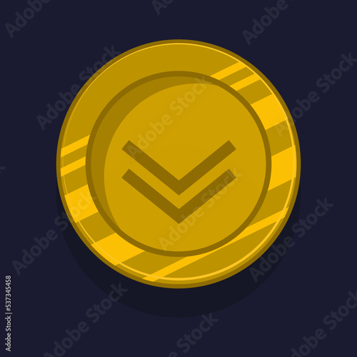 Game achievement badge or rank icon cartoon. Gold award or medal reward. Level up coin with star and element for ui asset. Trophy symbol vector illustration