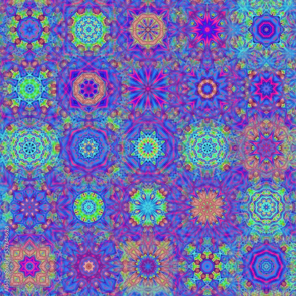 Beautiful shiny colors with a combination of various flower motifs, rainbow theme garden kaleidoscope design, Great for walls, decorations, companies, banners, websites