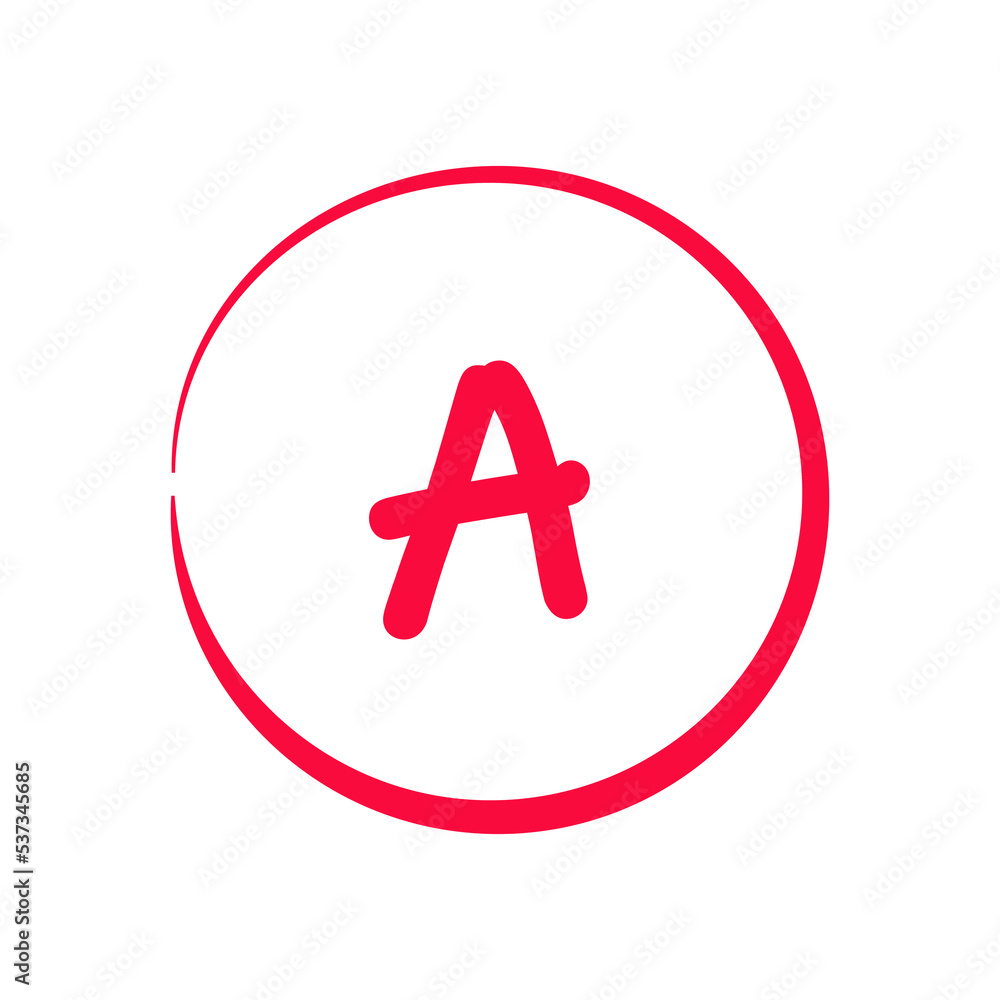 Grading system A . Grades for school sign. Exam result written in red pen. Icon for student and education marker evaluation. Study score scribble Grading system A . Grades for school sign. Exam result written in red pen. Icon for student and education marker evaluation. Study score scribble