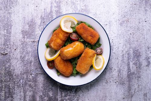 Fish croquettes. Traditional tapas of the coastal areas in Spain.
