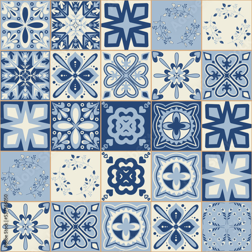 Spanish traditional blue ceramic symmetrical pattern square tiles for bathroom decoration