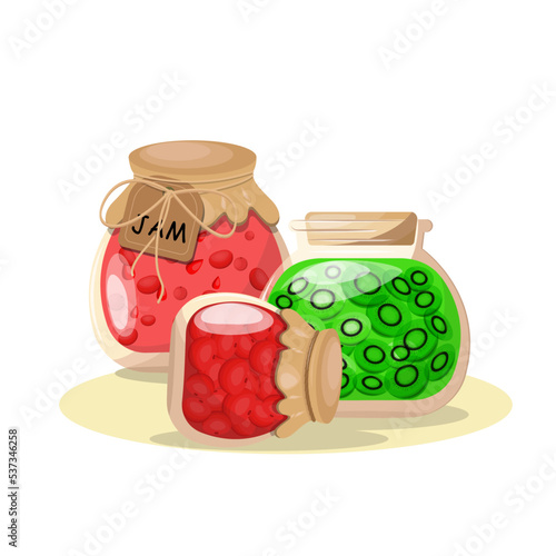 Canned food products obtained in hermetic tin. Hand drawn vector illustration. Harvest of seasonal fruits and vegetables

