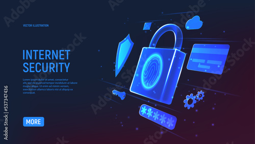 Internet or web security modern concept. 3d vector illustration. Concept of password interface to log in. Cyber security, data protection, authorization and authentication concept.