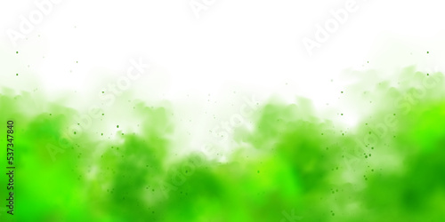 Green colorful smoke clouds isolated on white background, realistic mist effect, fog. Vapor in the air, steam flow. Vector illustration