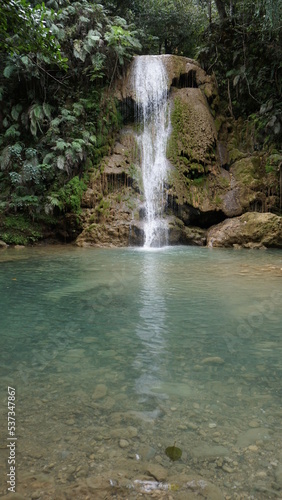 a small waterfall downstairs of the waterfall Salto El Limon in the province of the Samana Peninsula in the Dominican Republic in the month of January 2022