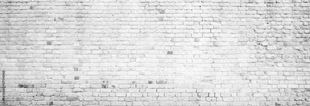 Naklejka premium Mur z białej cegły, zdjęcie w układzie panoramicznym, panorama, tekstura