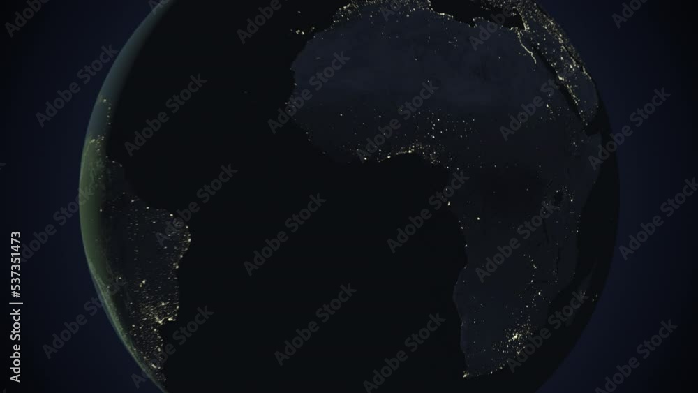 Seamless looping animation of the earth at night zooming in to the 3d ...