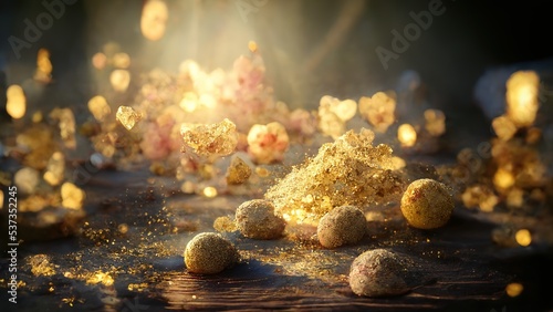 Luxury background with golden dust, blurred background, bokeh light effects.  Ai generated. © makstorm