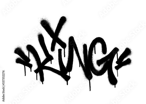 Sprayed king font graffiti with overspray in black over white. Vector illustration.