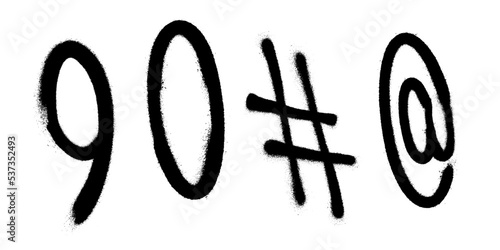 Graffiti spray font alphabet with a spray in black over white. Digits. Vector illustration. Part 10