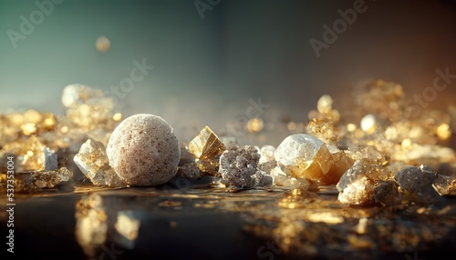 Abstract luxury background he with gems and crystals gold dust and light effects. Ai generated.