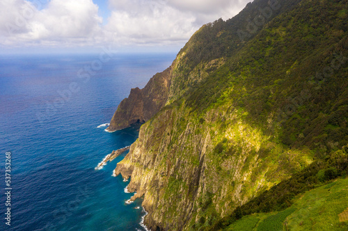 Drone photography of Madeira island cloudy mountains