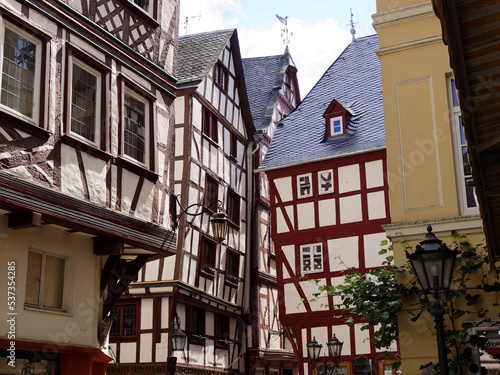 Historical and centuries-old half-timbered houses in the Moselle town of Bernkastel-Kues.