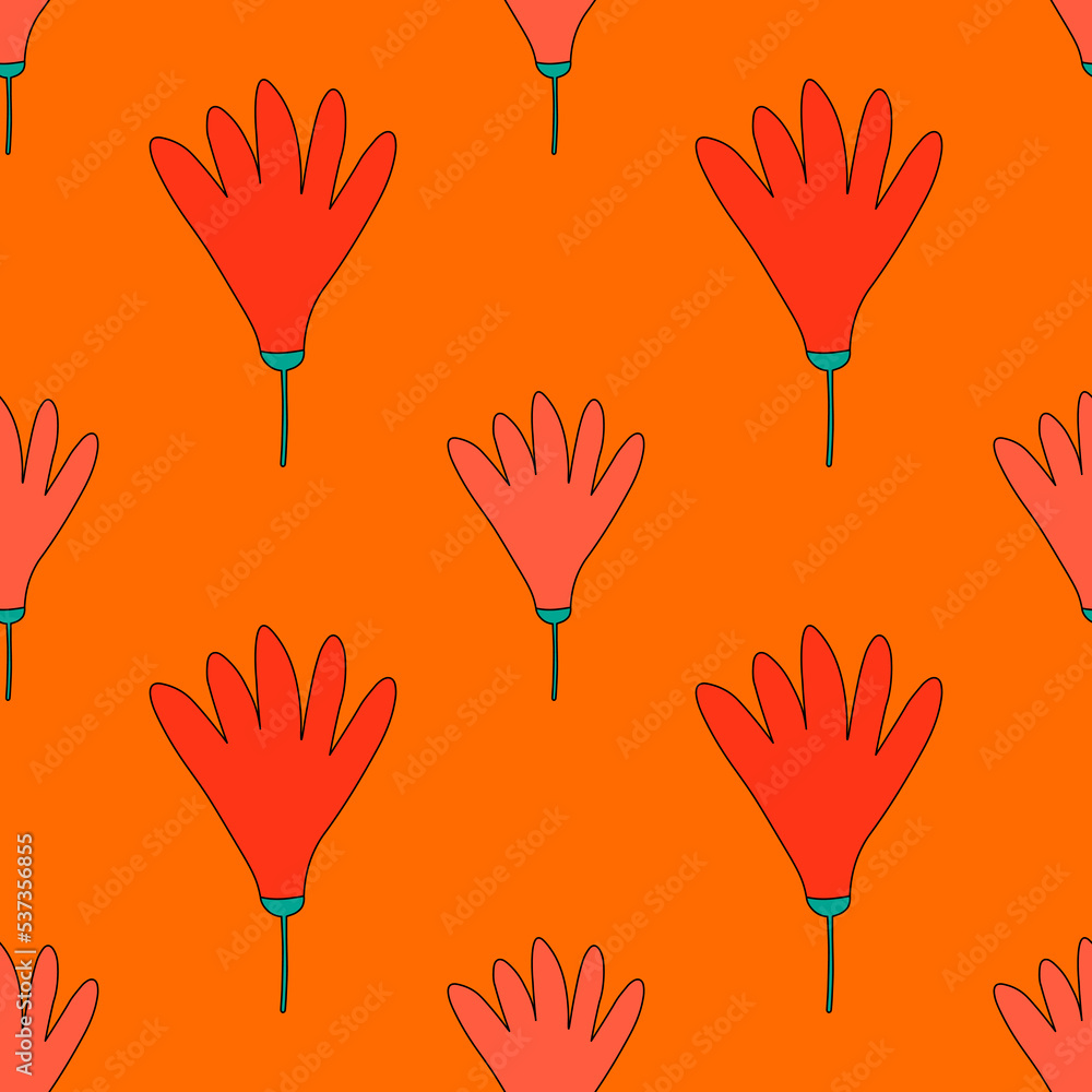 Fototapeta premium square vector seamless pattern - flower in hippie style.1970 good vibes.Funky and groovy 1980 daisy flower.1960 psychedelic ornament.Summer botanic back.Floral fall autumn naive social media template 
