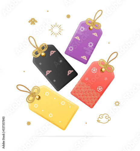 Realistic Detailed 3d Different Blank Japan Amulet Set. Vector