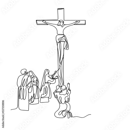 continuous line of Jesus christ.one line drawing of the Lord jesus being overtaken.line art of the event of the crucifixion of jesus christ