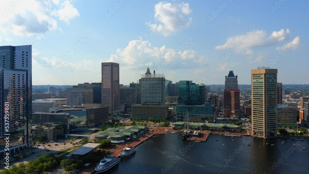 This video shows scenic aerial views of the downtown Baltimore landscape This video shows scenic aerial views of the downtown Baltimore landscape