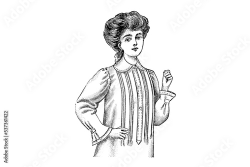 Vászonkép Girl with Fashion Nightdress – Vintage Illustration