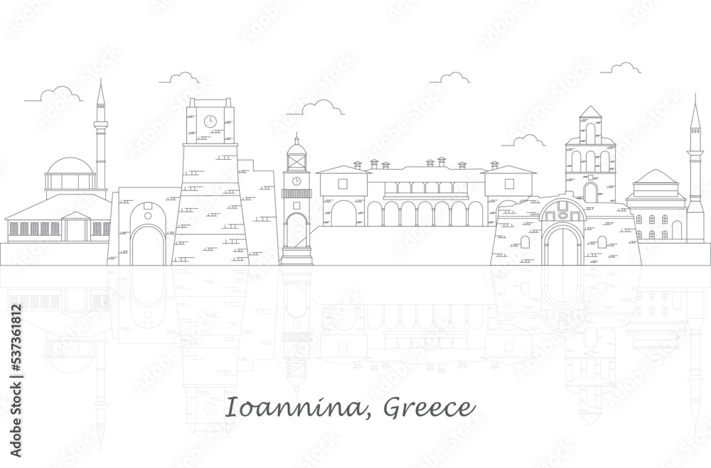Outline Skyline panorama of city of Ioannina, Epirus, Greece - vector illustration