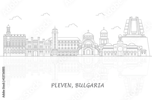 Outline Skyline panorama of city of Pleven, Bulgaria - vector illustration