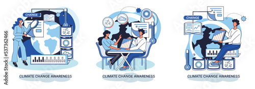 Change climate awareness metaphor, saving planet, World Environment Day, global warming ecological problems. human-induced observed and projected long-term changes mean climate. Nature saving strategy
