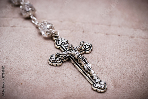 detail of a crucifix, christian symbol, , with copyspace, religious theme background