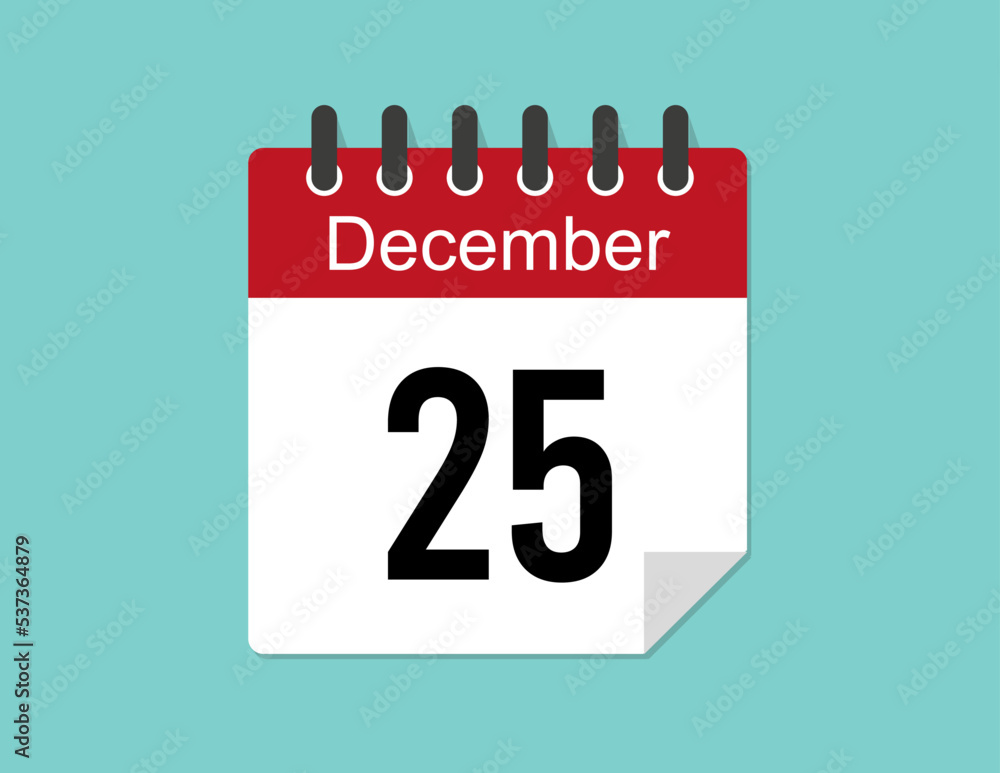 25 day December calendar design. Red calendar vector for December month and day 25 day December calendar design. Red calendar vector for December month and day
