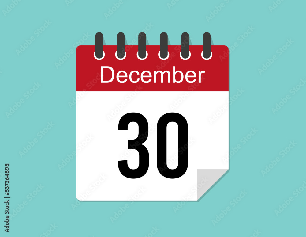 30 day December calendar design. Red calendar vector for December month