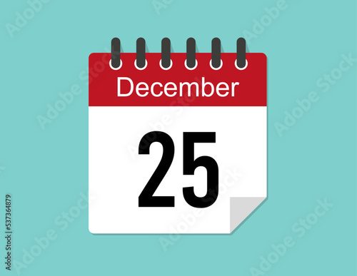 25 day December calendar design. Red calendar vector for December month and day