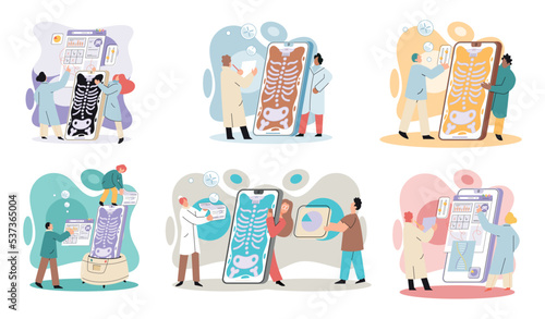 Online medical consultation and support metaphor. Online doctor. Healthcare services, Ask doctor. Tele medicine e-health service. Therapist videocalling phone screen. Diagnosis treatment of patients