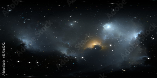 Fototapeta Naklejka Na Ścianę i Meble -  360 degree space background with nebula and stars, equirectangular projection, environment map. HDRI spherical panorama.