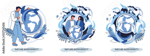 Biodiversity in nature as environment variety of life on Earth planet. Saving wildlife ecosystem metaphor. Protection and care of flora and fauna, eco friendly human activity, many biological species