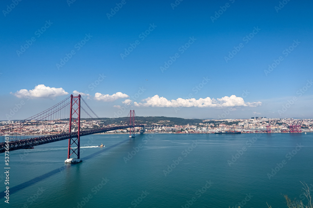 Panoramic view over the 25th april bridge in Lisbon