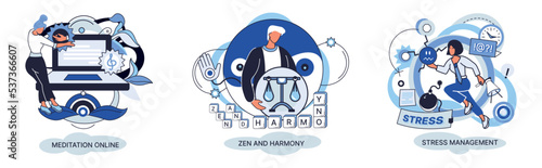 Meditation online. Self-management, self regulation learning, self-organization course, control over emotions metaphor Online yoga at home meditating. Deals with stress management, zen and harmony