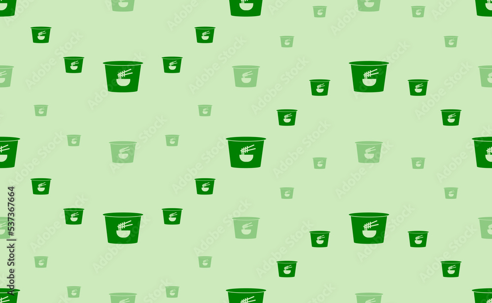 Seamless pattern of large and small green instant noodles symbols. The elements are arranged in a wavy. Vector illustration on light green background Seamless pattern of large and small green instant noodles symbols. The elements are arranged in a wavy. Vector illustration on light green background