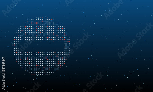 On the left is the no entry road symbol filled with white dots. Background pattern from dots and circles of different shades. Vector illustration on blue background with stars