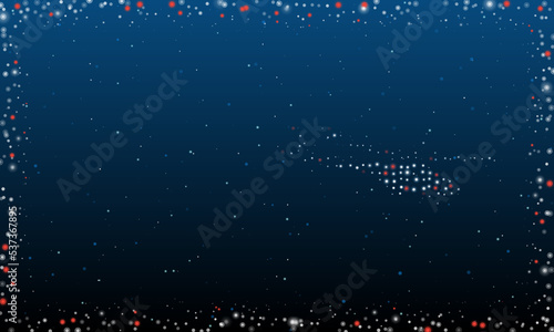 On the right is the helicopter symbol filled with white dots. Pointillism style. Abstract futuristic frame of dots and circles. Some dots is red. Vector illustration on blue background with stars