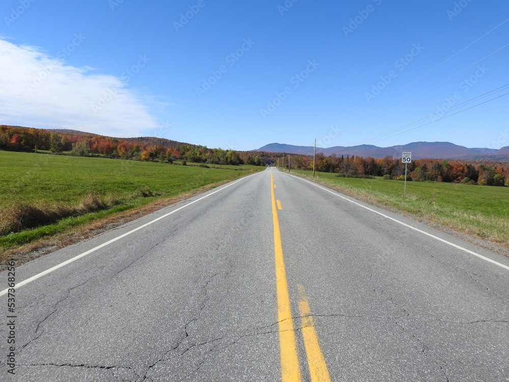 Northern Vermont, scenic State Route, highway 58, during the autumn season.