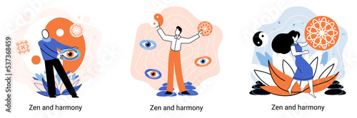 Zen and harmony metaphor, meditation practice. Balance, relaxation, mindfulness. Calm person relaxing. Yoga and spiritual practice, relax, recreation, healthy lifestyle. Japanese cult of mind and body