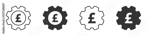 Cogweel icon with pound sterling inside. Vector illustration.